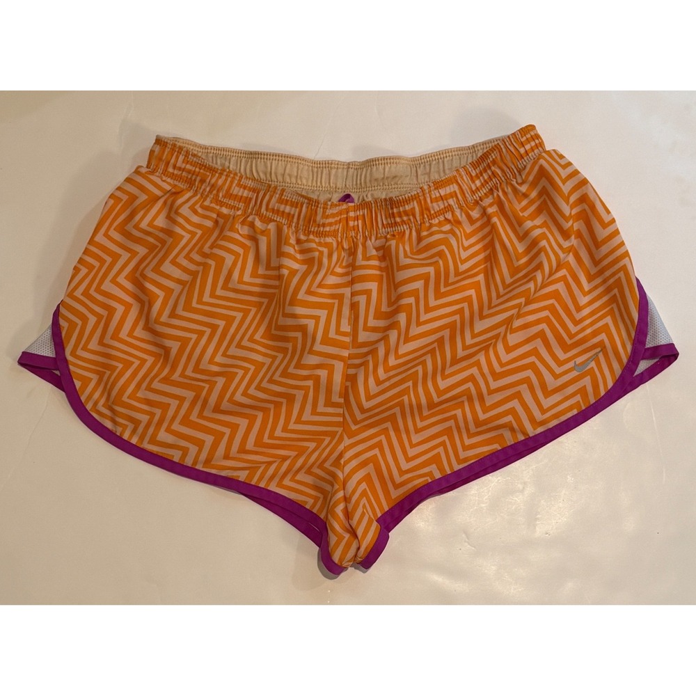 Nike Dri-FIT Running Shorts Orange White Chevron Zig Zag Purple Trim Womens M - Picture 2 of 11